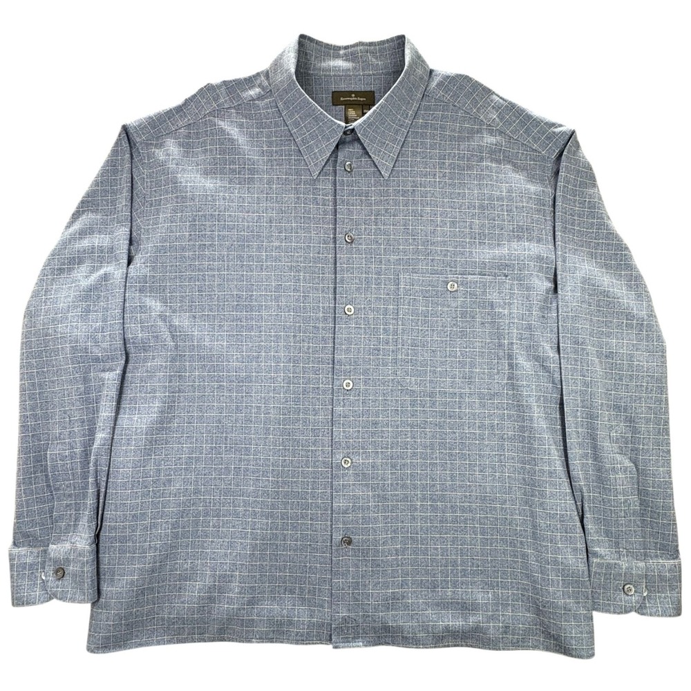 Ermenegildo Zegna Long Sleeve Dress Shirt Mens 3XL Big Blue Check Cotton Italy